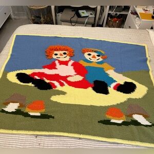 Raggedy Ann & Andy Tunisian crochet blanket